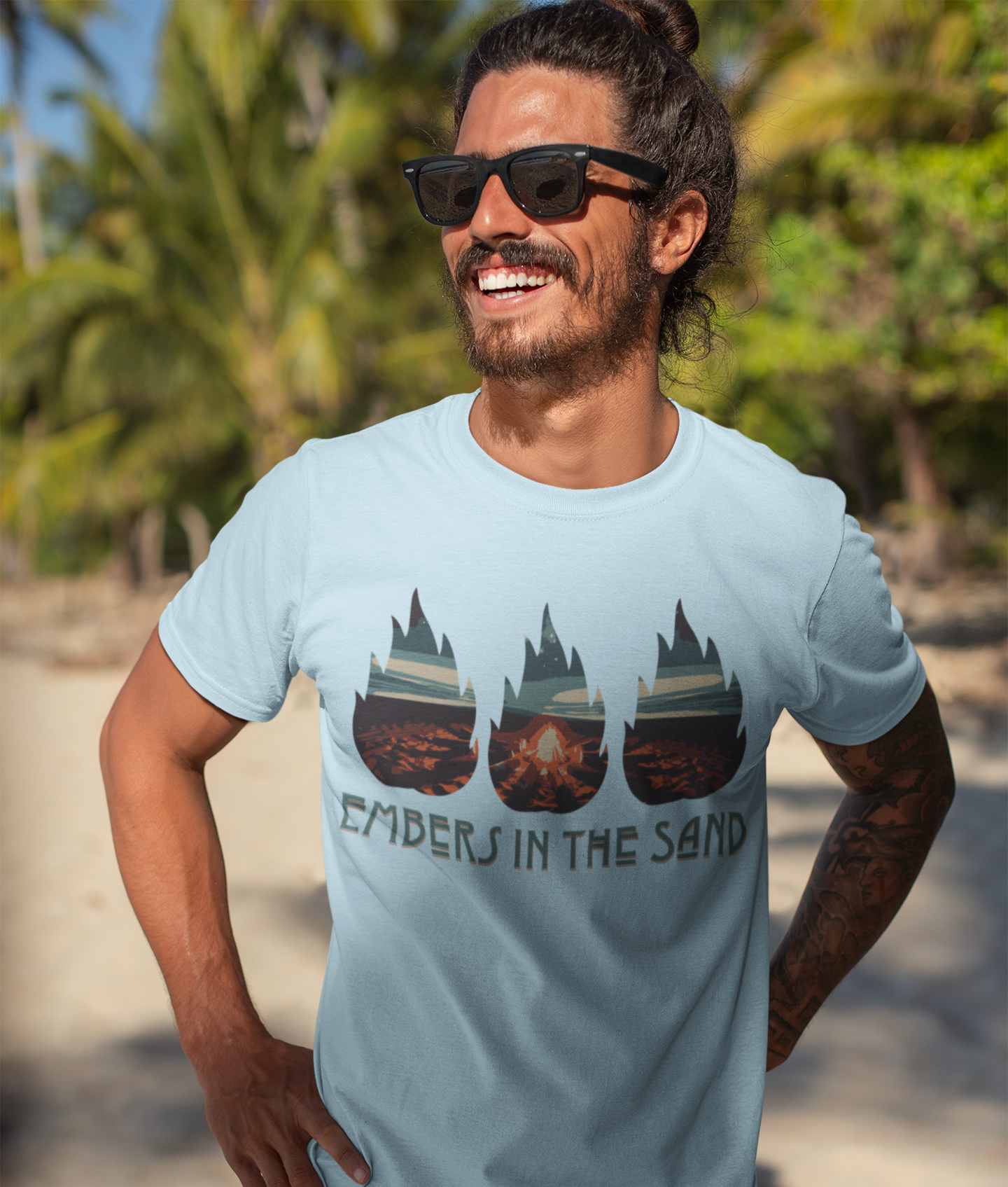 Bonfire, Beach, T-Shirt, Chambray, Blue, Sunset