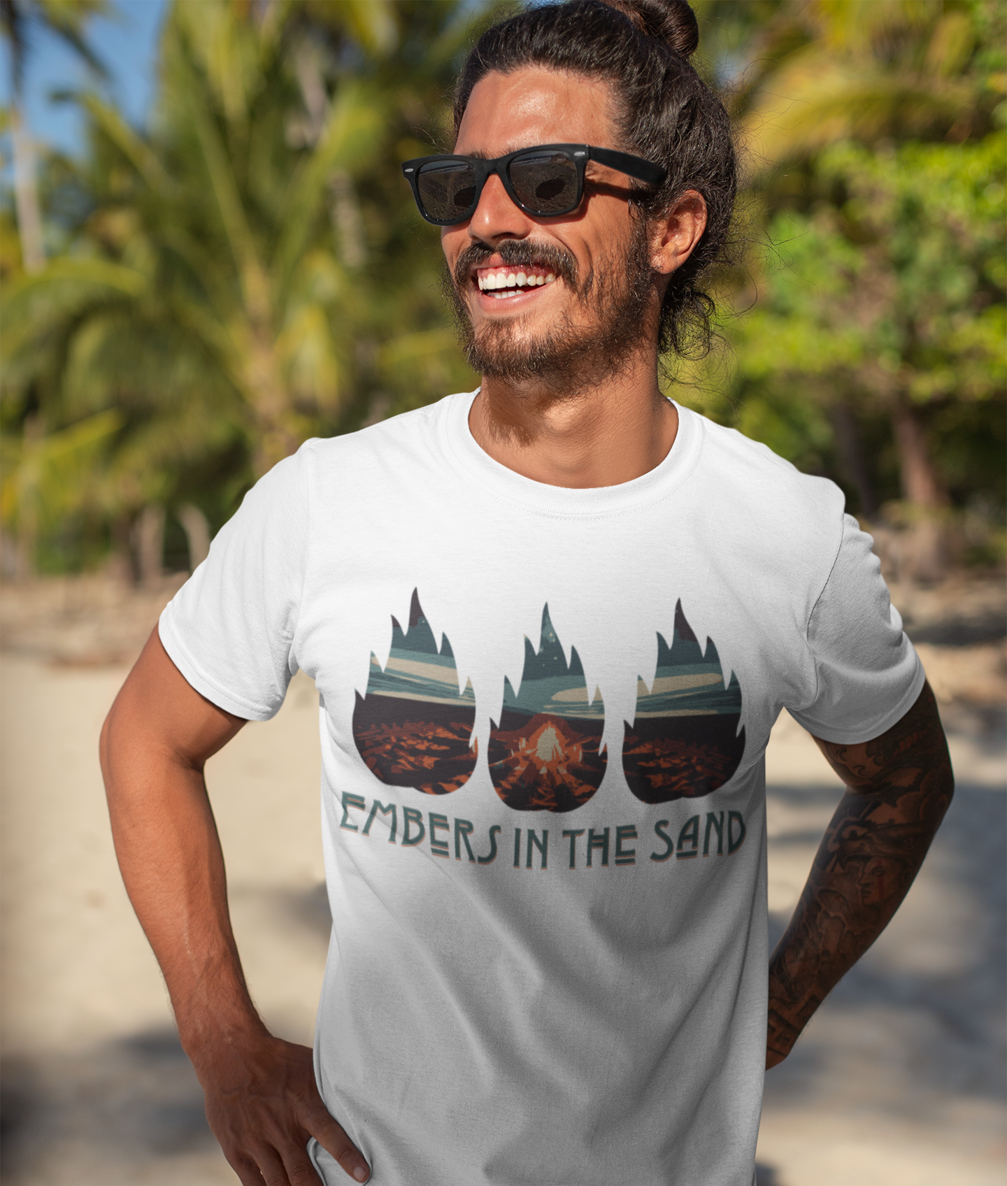 Bonfire, Beach, T-Shirt, White, Sunset