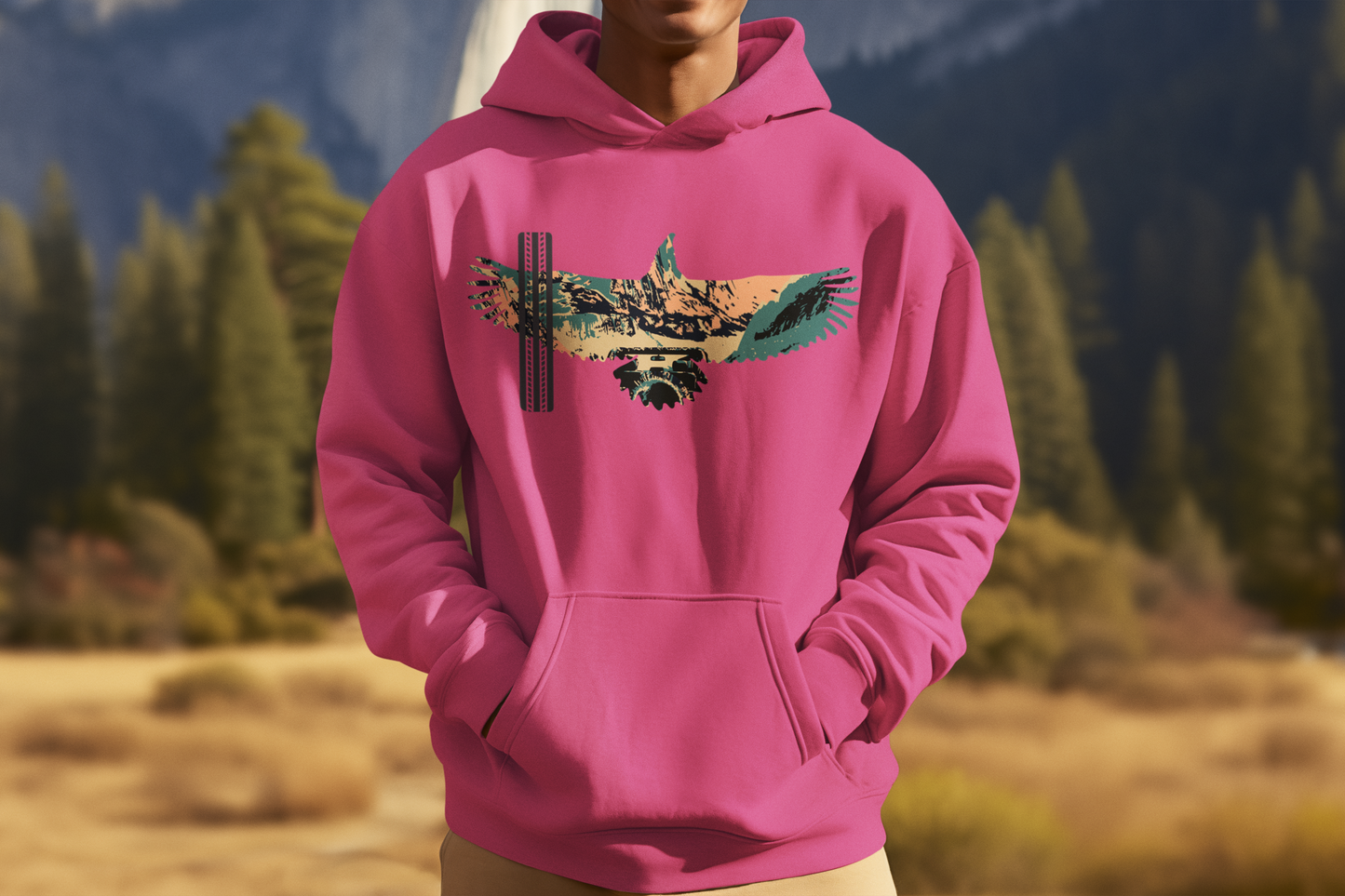 Eagle Silhouette, Hoodie, Heliconia, Pink