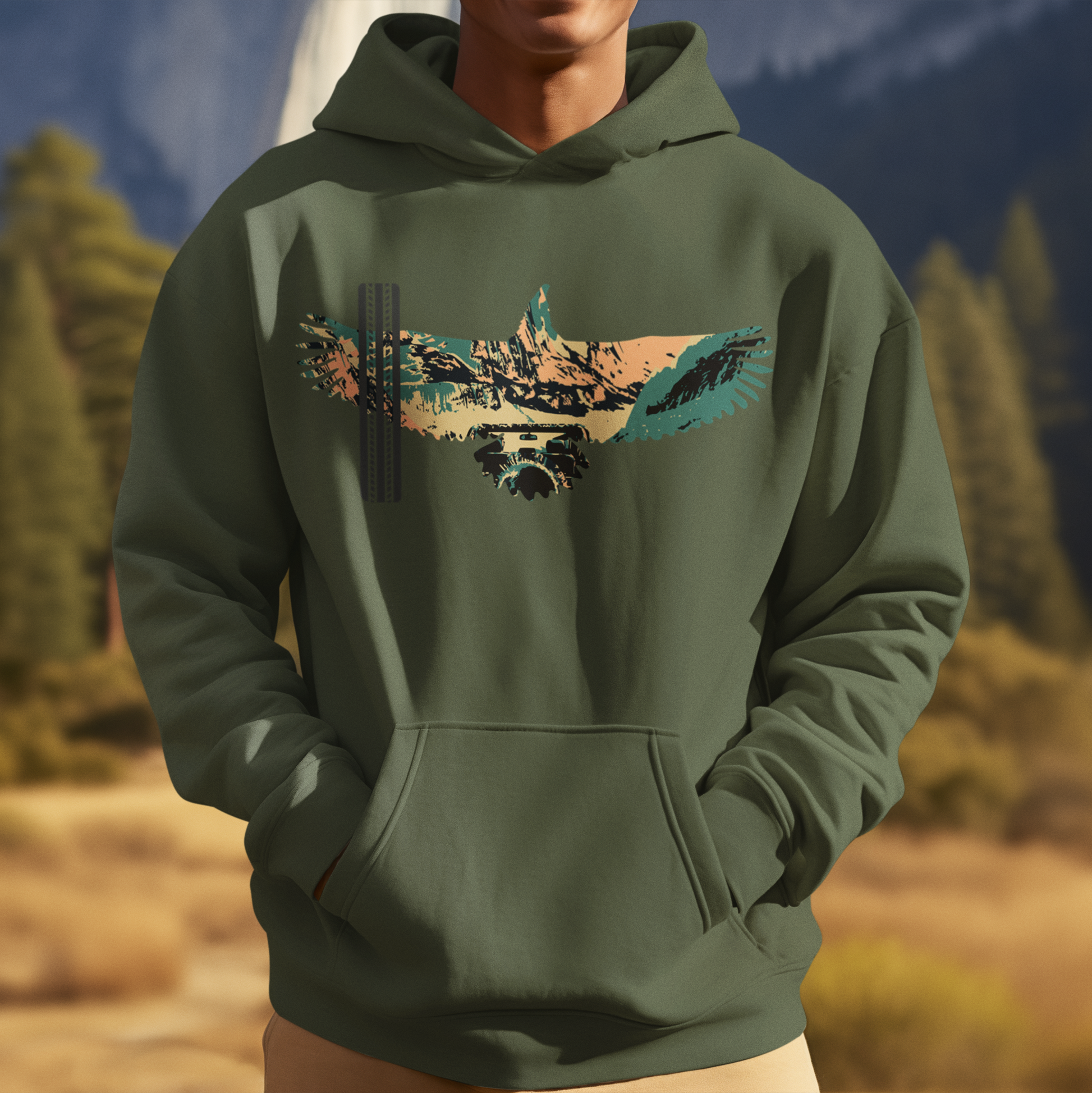 Eagle Silhouette, Hoodie, Military Green