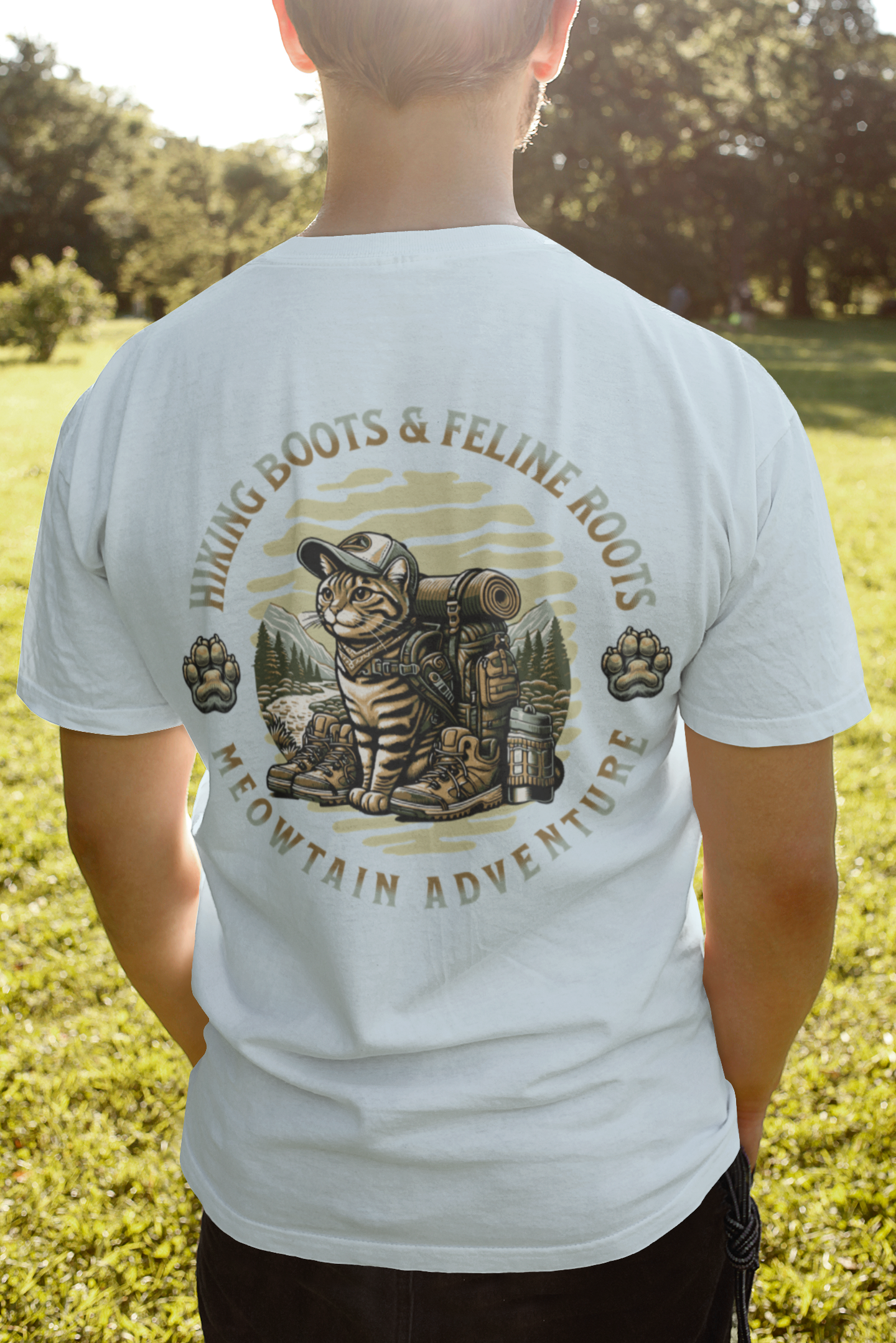 Hiking, Cat, T-Shirt, Chambray, Blue