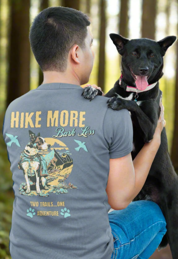 Hiking, T-shirt, with Dog, Color Blue Jean