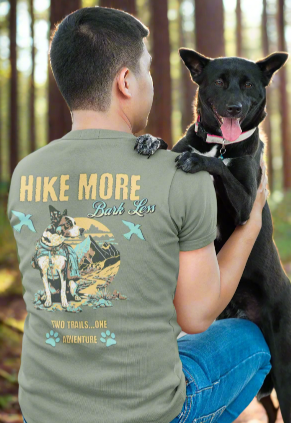 Hiking, T-shirt, with Dog, Color Moss