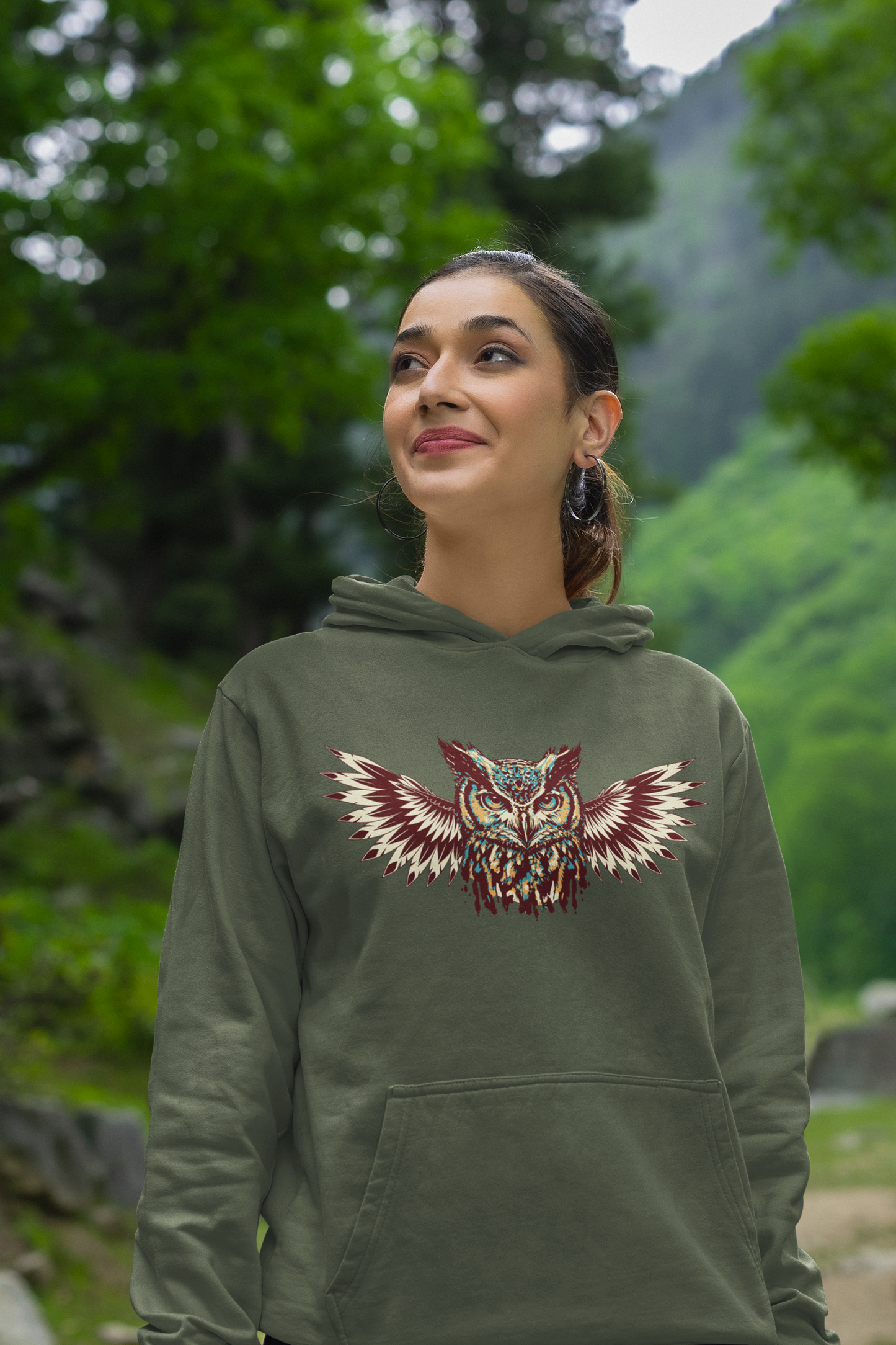 Owl, Hoodie, Military Green